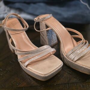 BAMBOO Silver Rhinestone Platform Heels